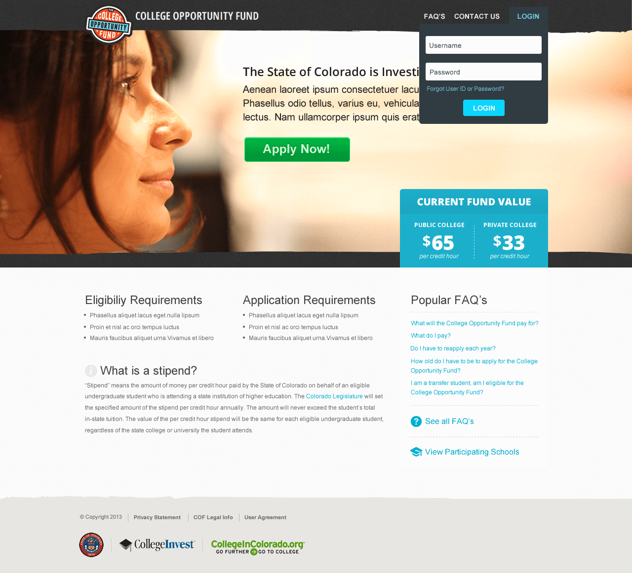 CollegeInvest Login Screenshot