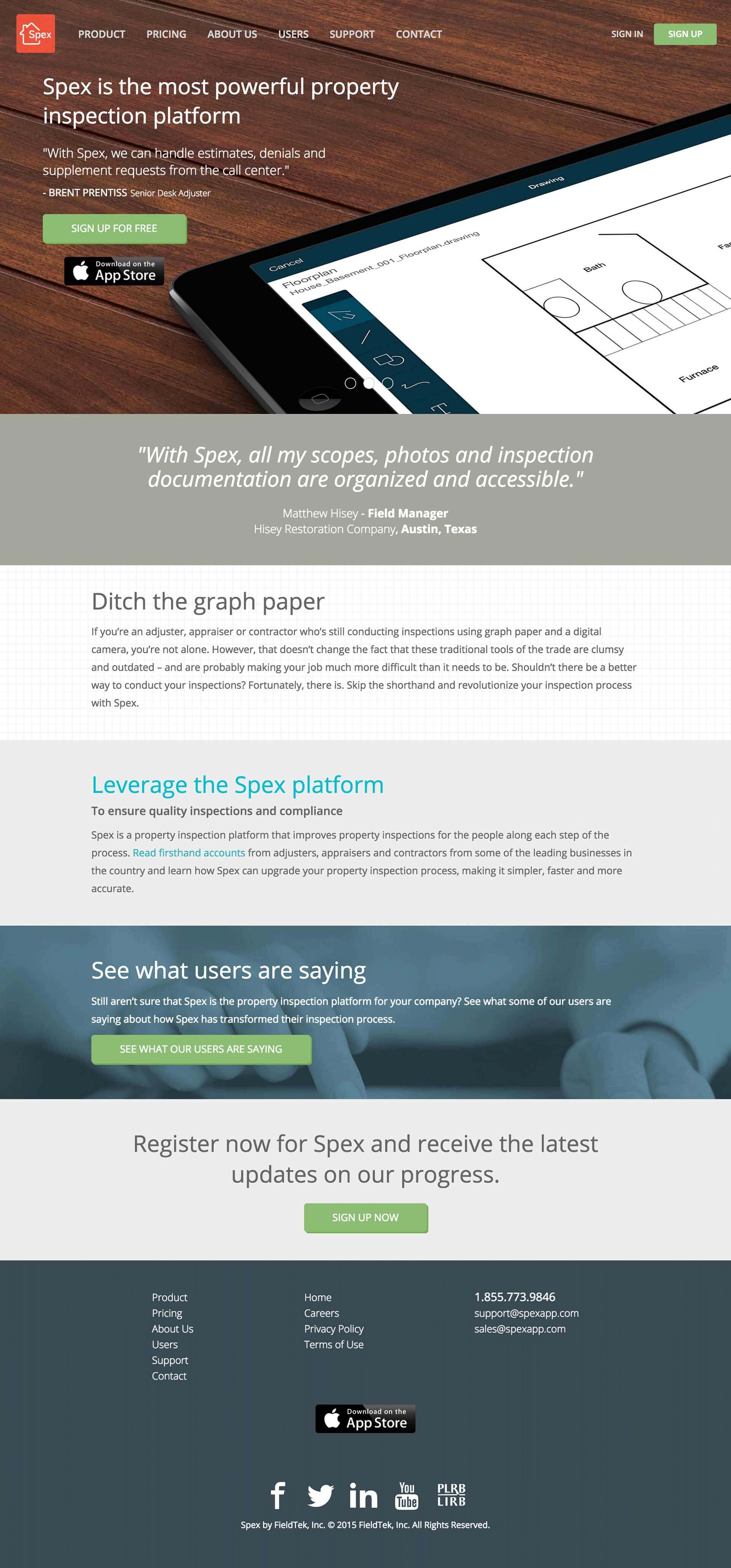Spex Website Homepage